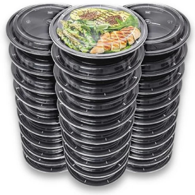 Djarir 24oz Black Meal Prep/ Bento Box Disposable Container with Clear Lid