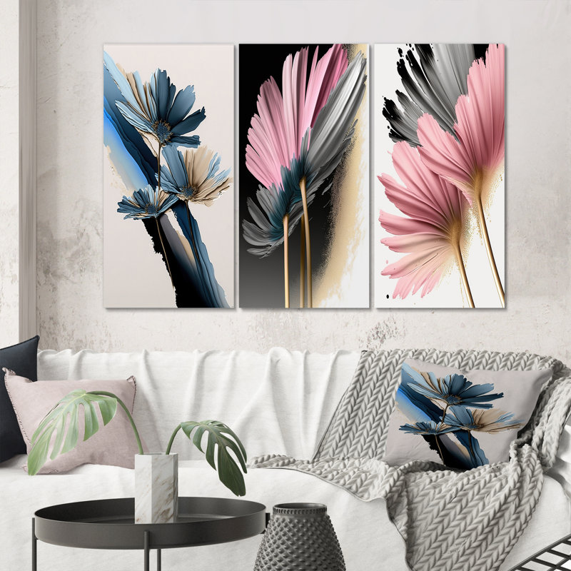 Impression de marguerites hyperréalistes II sur toile, 3 pièces, H 28 po x l 36 po x P 1 po