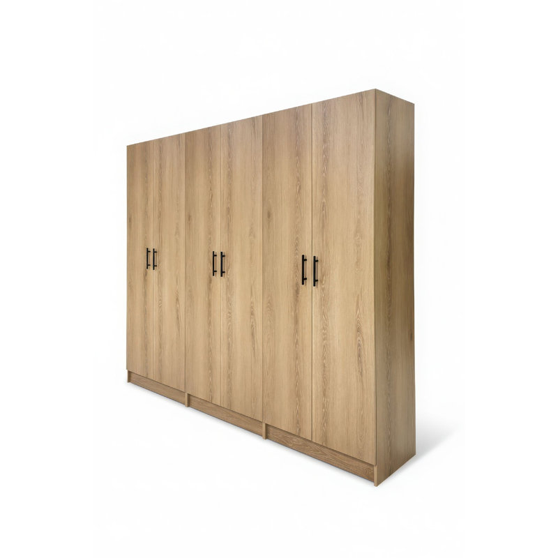 Mea 3Pc Utility Storage Cabinet Set, 6 Doors, 9 Shelves, Oak Brown, 70.9"H x 94.5"W x 15.7"D, Oak Brown, Three Cabinets