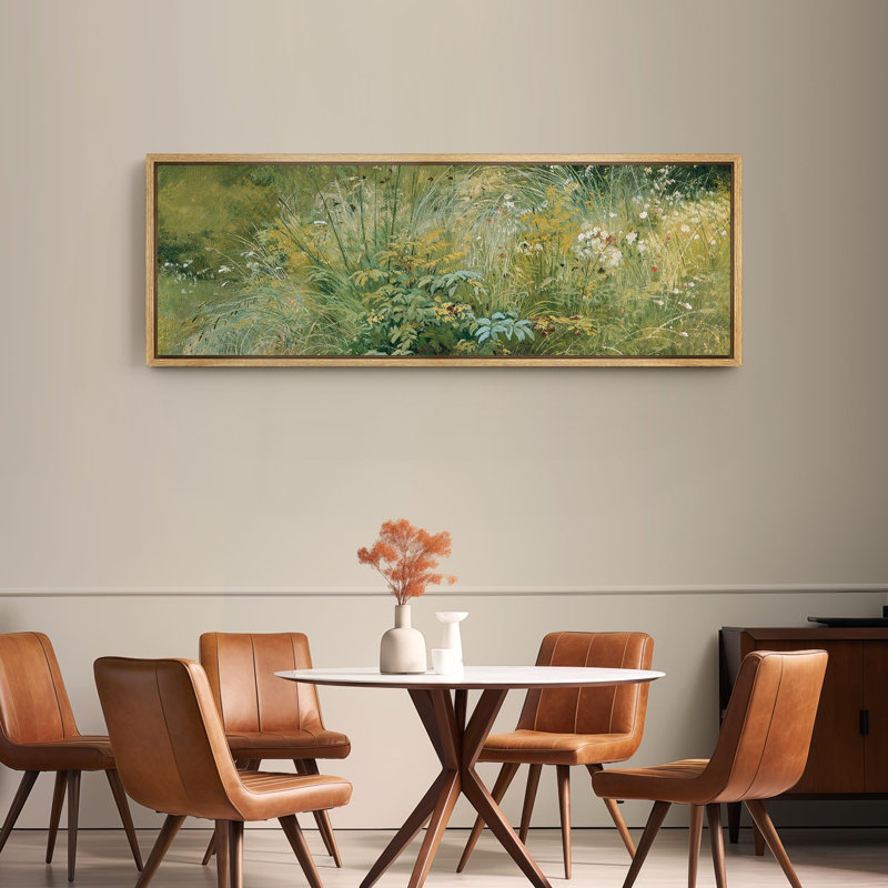 Green Tranquil Meadow Wildflower Grasses Country, reproduction d'art sur toile, H 20 po x l 60 po, Naturel