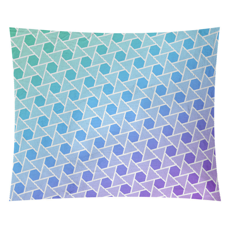 Tapisserie murale hexagonales et triangles, H 88 po x l 104 po, Dégradé paon