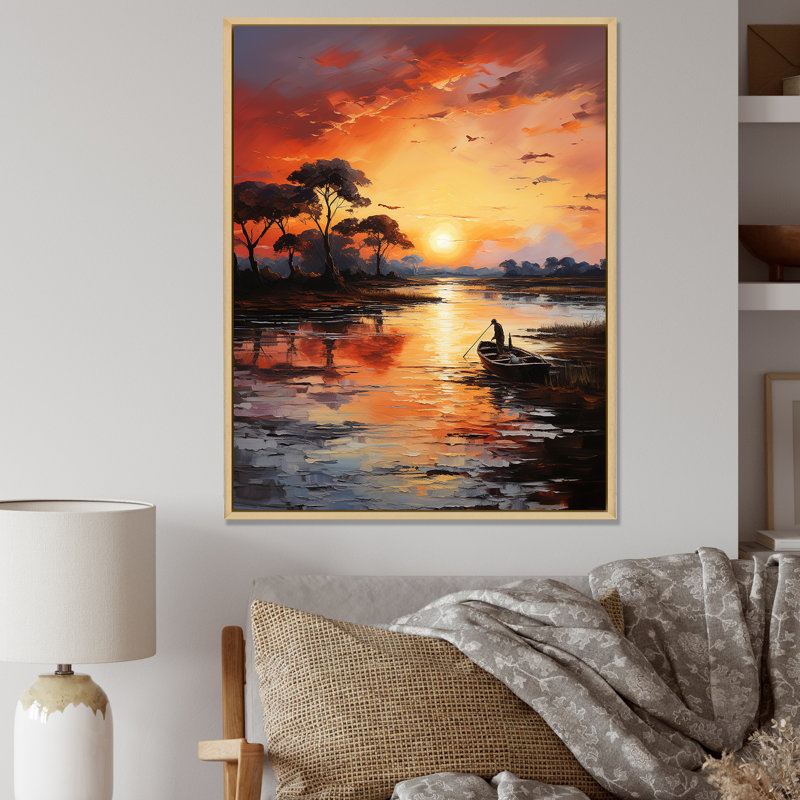 «Lakeside Sunrise Tranquility», reproduction sur toile, H 32 po x l 24 po x P 1 po, Cadre naturel flottant