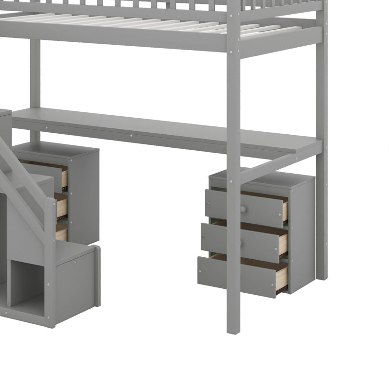 Latitude Run® Twin Size Loft Bed With Drawers, Desk And Light Strip ...