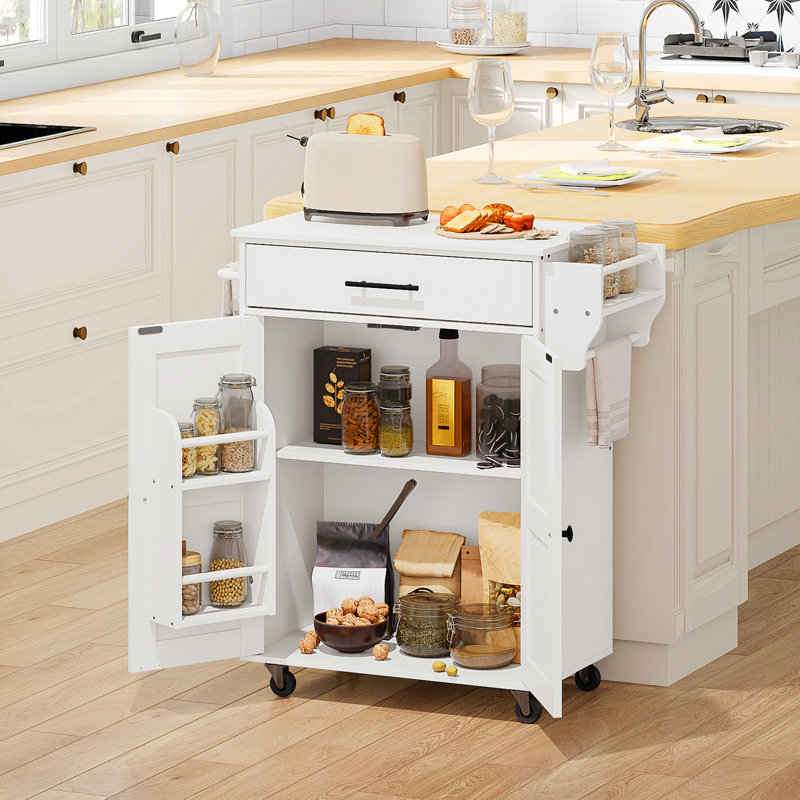 Laimondas 34.3" Kitchen Island with Storage and Power Outlet, White