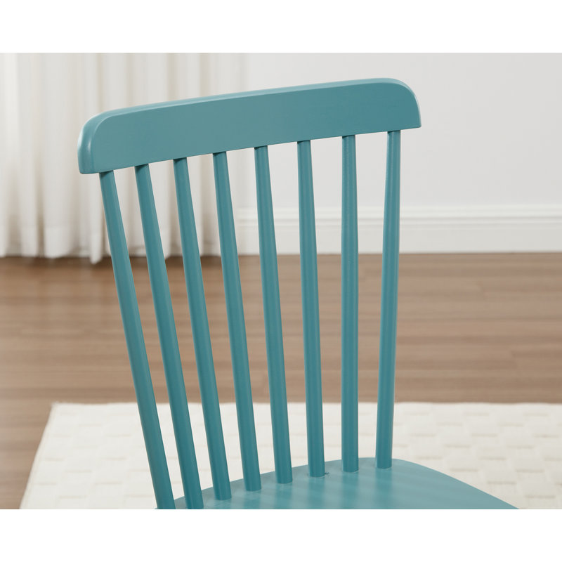 Mid Century Windsor Back Solid Wood Dining Chair, Farmhouse Slat Back Side Chair For Kitchen/Dining Room, Teal