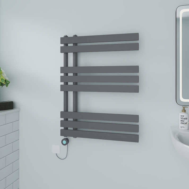 Calynne Designer Towel Rail Heated Towel Rails, 80cm H x 60cm W x 7.35cm D, Anthracite