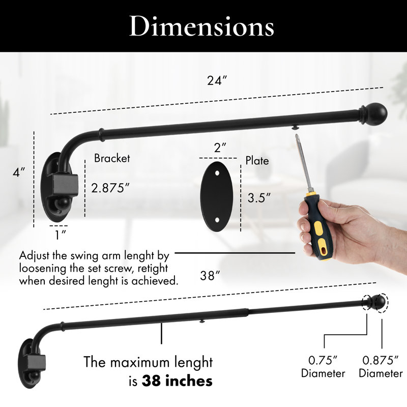 Leasie Adjustable Single Curtain Rod, Black