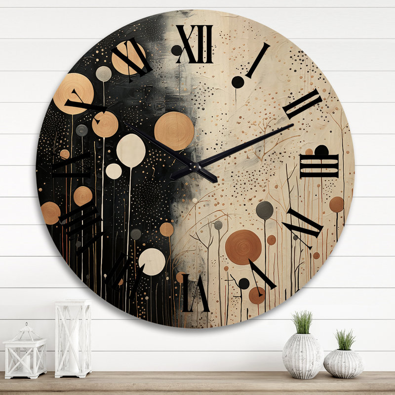 Monochrome Medley II - Abstract Collages Oversized Wood Wall Clock, Extra Large