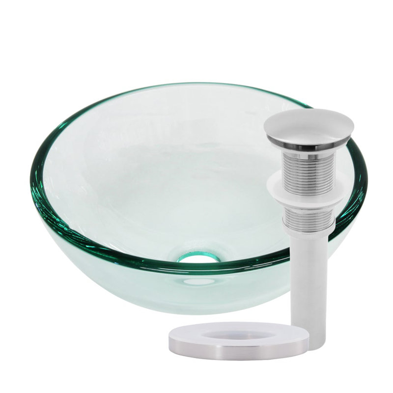 Lavabo de salle de bain vasque circulaire en verre, Nickel brossé