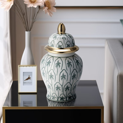 Traditional Stoneware Ceramic Jar with Ornate Lid - Handcrafted Decorative Accent with Classic Motif and Elegant Detailing
