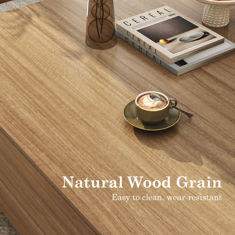 Oak Square Coffee Table with Metal Accents and Storage Drawers