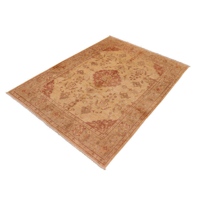 Tapis unique en laine noué à la main brun clair de 8 pi 2 po x 9 pi 8 po Abagail
