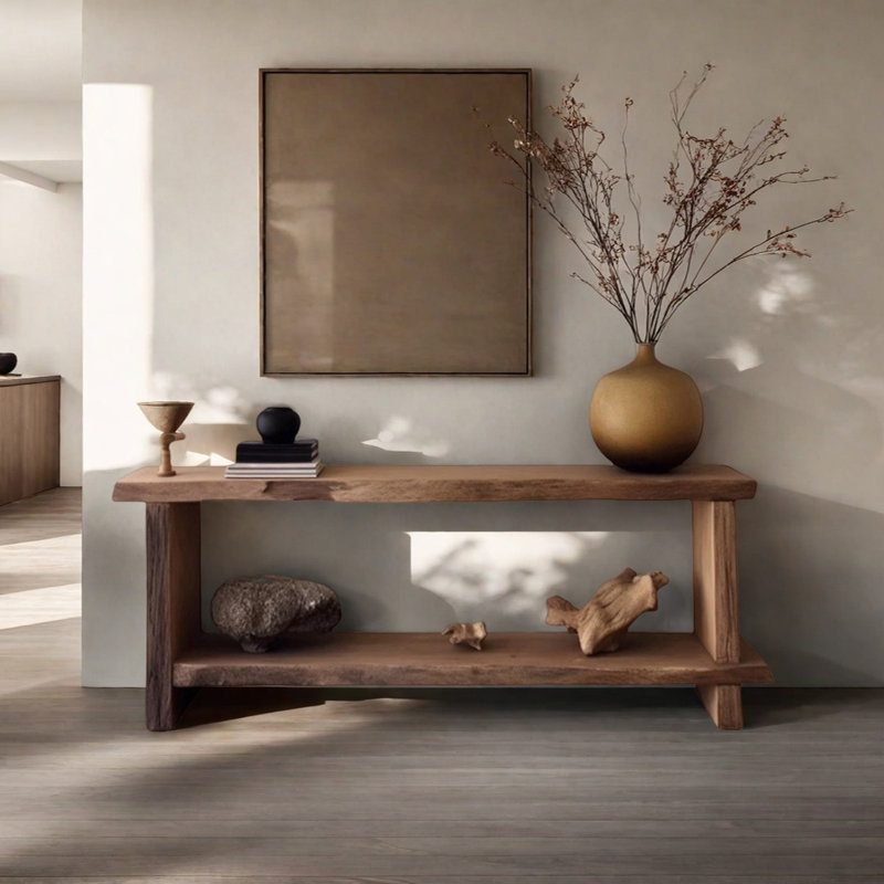 Console rétro en bois massif minimaliste, H 27,56 po x l 62,99 po x P 13,78 po