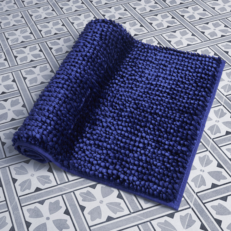 Navy Chenille Non-Slip Plush Bath Rug Set