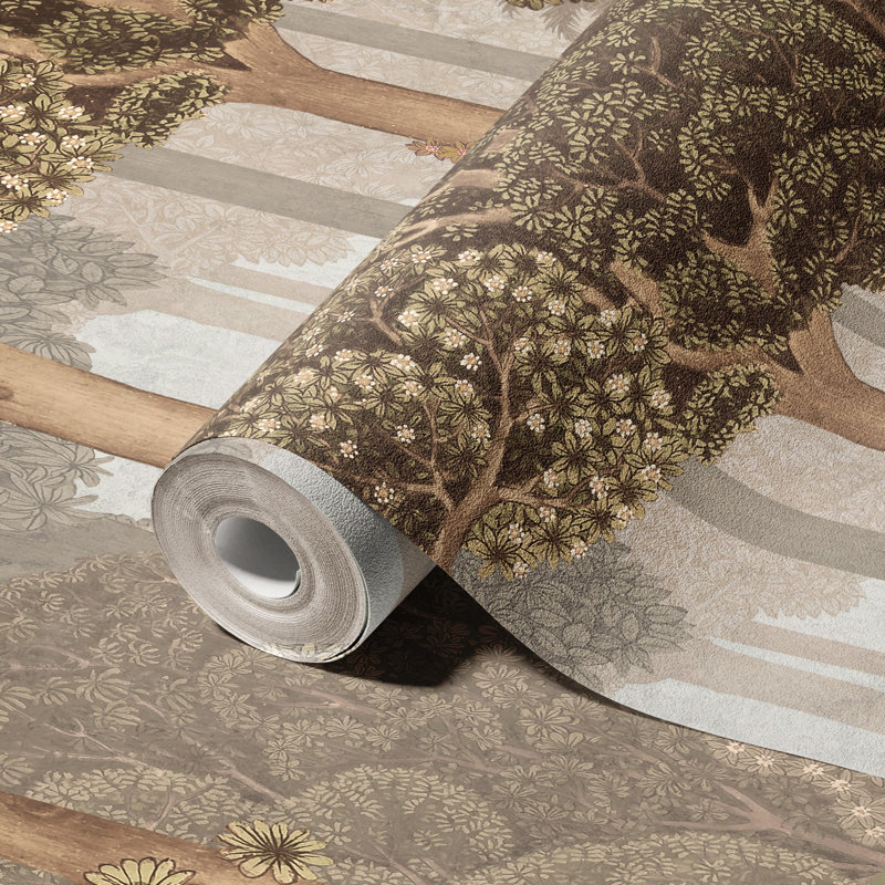 Papier peint Serene Greenery And Blooming Trees, Brun, L 110,04 po x l 204 po