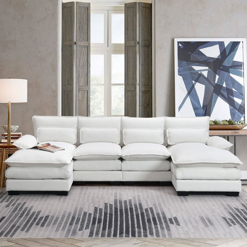 Canapé modulaire 3 pièces rembourré, Chenille blanche
