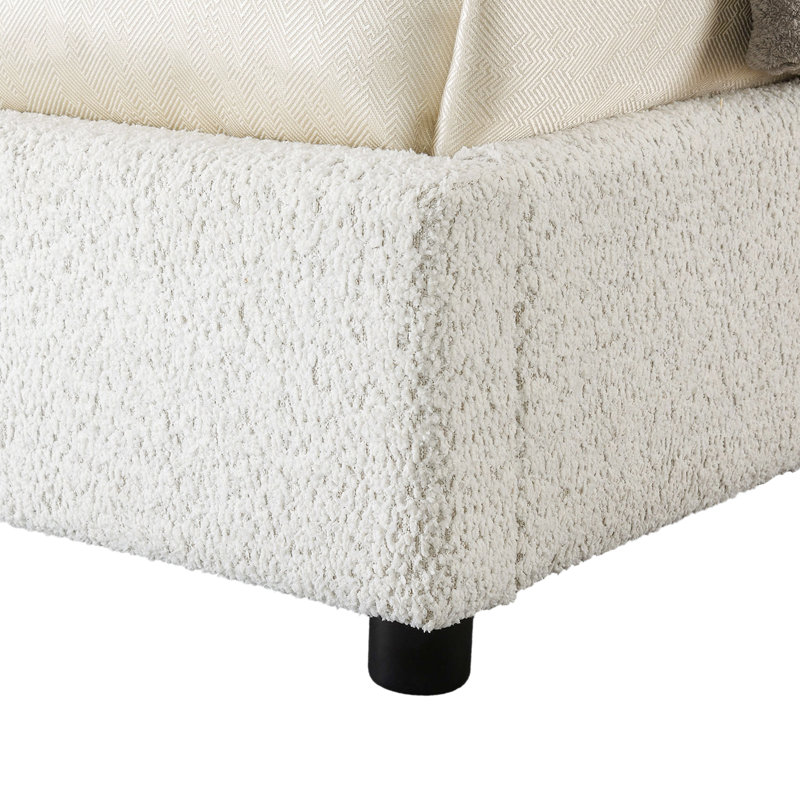 Demarco Platform Bed, White Boucle, Queen