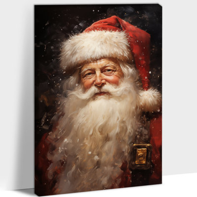 Père Noël, art mural - photos de Noël rétro pour le salon, œuvre de père Noël classique, peintures de Noël pour mur de chambre à coucher, cadre en pin sur toile tendue, 24 po x 32 po