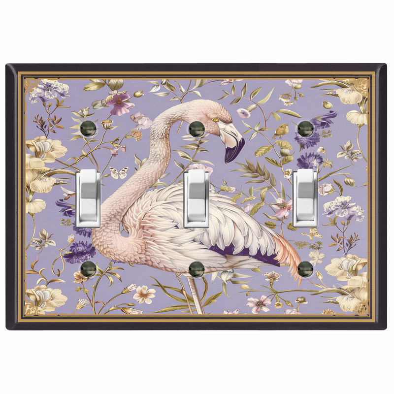 Metal Light Switch Plate Cover; US Standard Size 2 Gang Toggle - Fancy Flamingo, #3 Triple Toggle