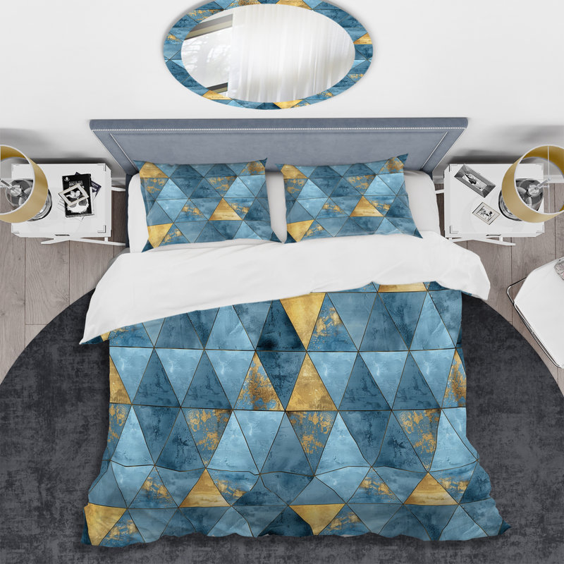 Ensemble de housse de couette Blue Gold Triangle Glam II - Glam, Housse de couette très grand + 2 taies décorativ