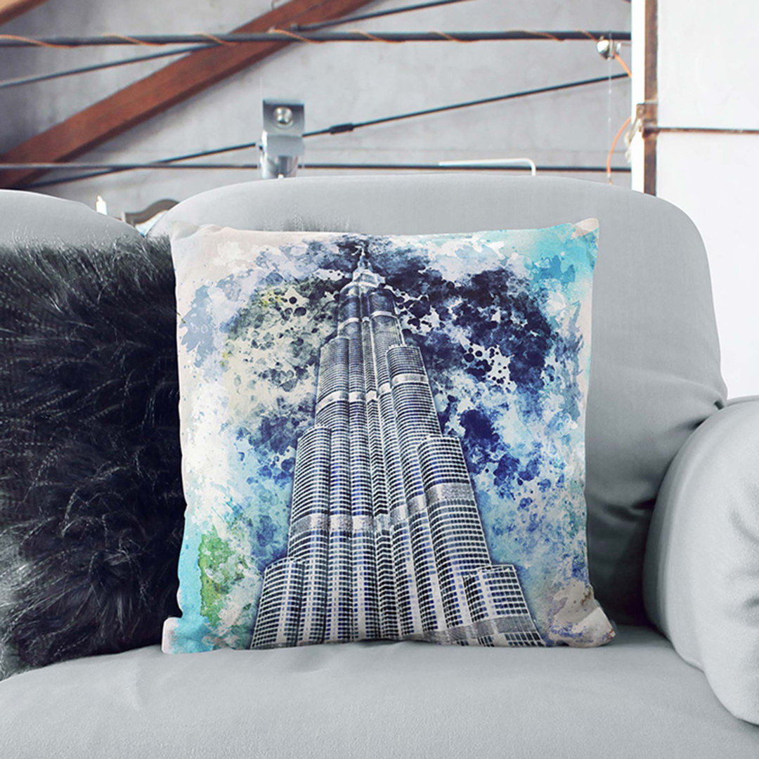 Burj Khalifa Skyscraper Dubai in Abstract Cushion with Filling