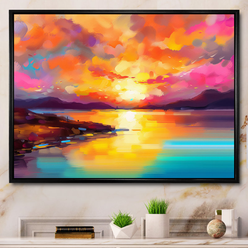 Coucher de soleil avec des reflets colorés II - Coastal Sunset, reproduction sur toile, Noir, H 12 po x l 20 po