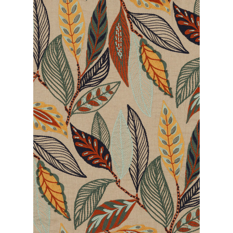 Festival Forest Leaves 100% Linen Performance Fabric, Indigo/Teal