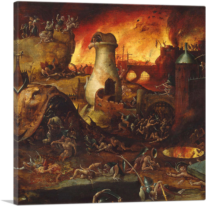 L'enfer par Hieronyme Bosch - reproduction d'art sur toile tendue, H 26 po x l 26 po x P 1,5 po