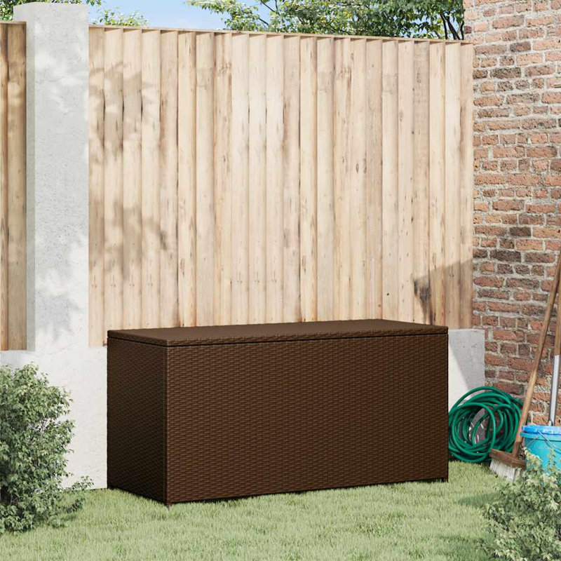 47'' Wicker Storage Box – 120-Gallon Outdoor Deck Chest for Cushions & Tools, Brown