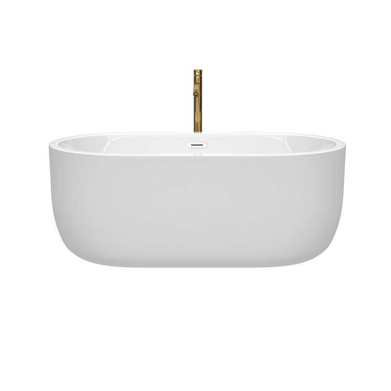 Juliette 60'' x 31.25'' Soaking Acrylic Bathtub with Faucet, White/Shiny White/Brushed Gold