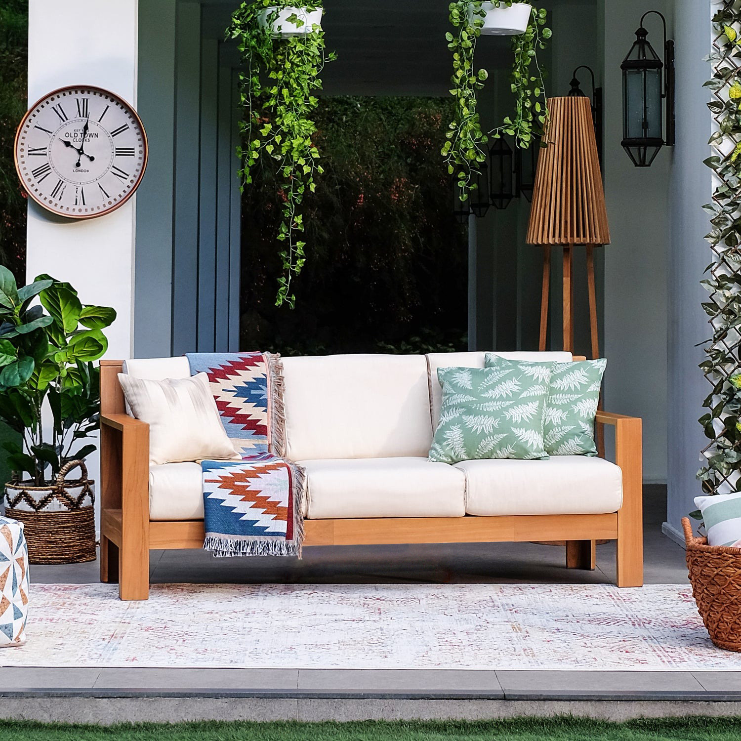 Chaney 78.75'' Wide Rectangle Teak Patio Sofa with Sunbrella® Cushions, Canvas Vellum Sunbrella® Canvas