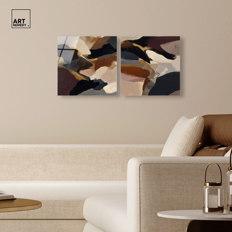 Ensemble de décorations murales bohème à motif acrylique Earthby Duo par Art Remedy, prêt à accrocher, 12 x 12, 12"H x 12"W