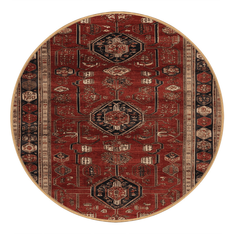 Machine Washable Turkish Brown Area Rug, Round 7'