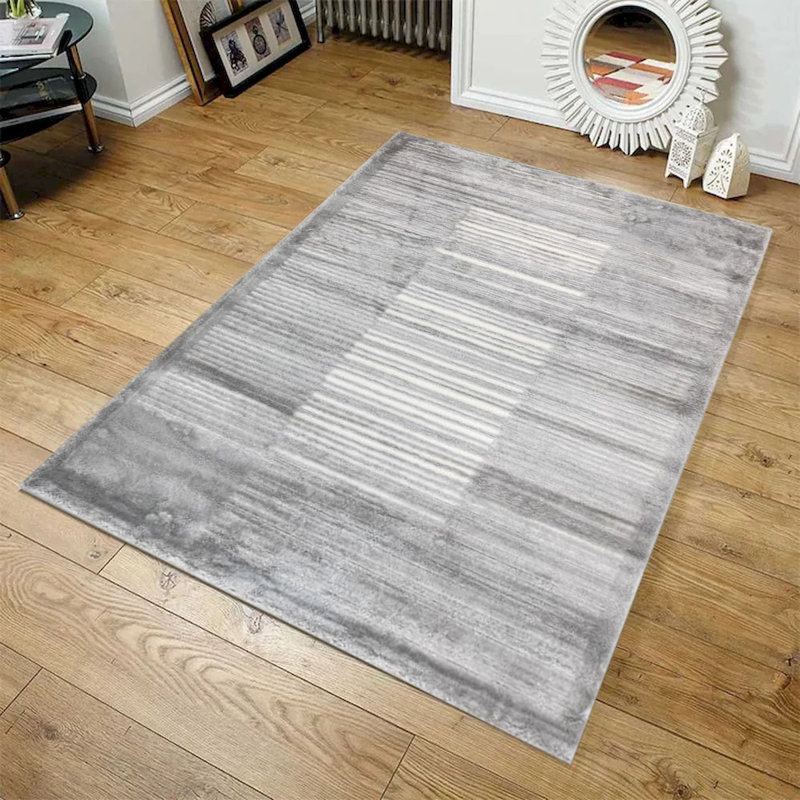 Sherpa Gray And White Striped Rug, Rectangle 2' x 3'