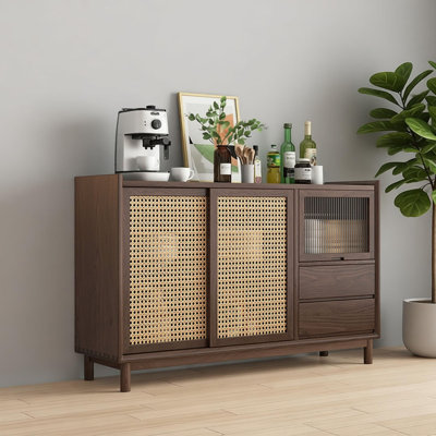 Multi-functional Solid Wood Cane Sideboard