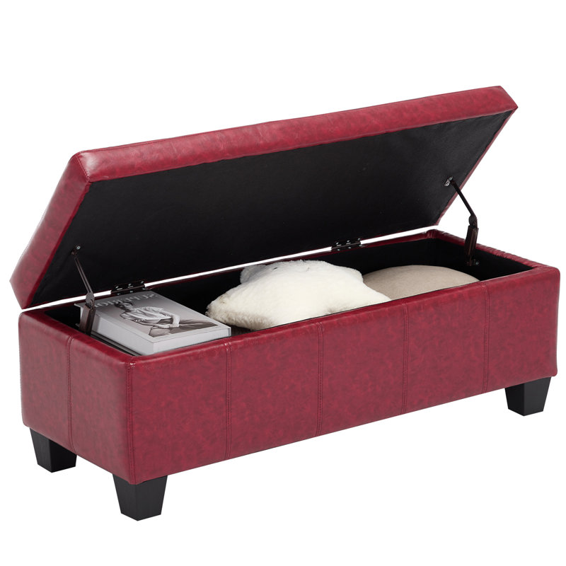 Banc de rangement rectangulaire rembourré avec repose-pieds et tabouret, Rouge