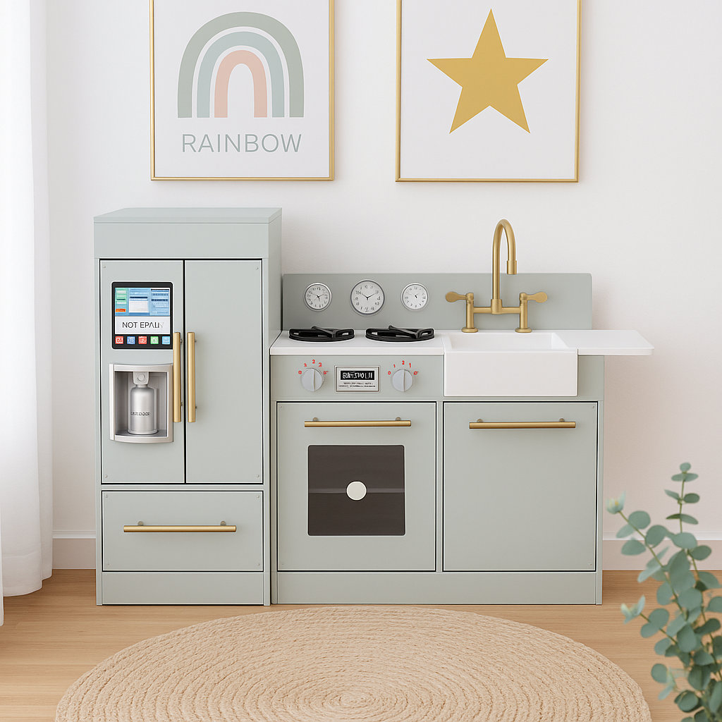 Teamson Kids – Cuisine En Bois Grise Pour Enfants TD-12681A – Avec Accessoires Et Sons