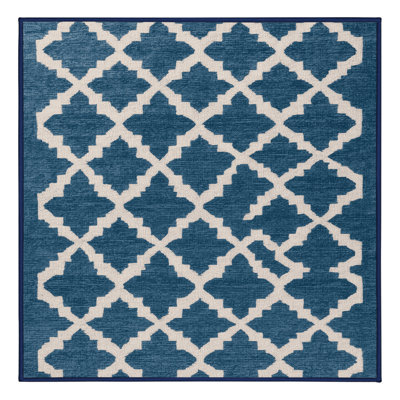 Machine Washable Trellis Blue Area Rug