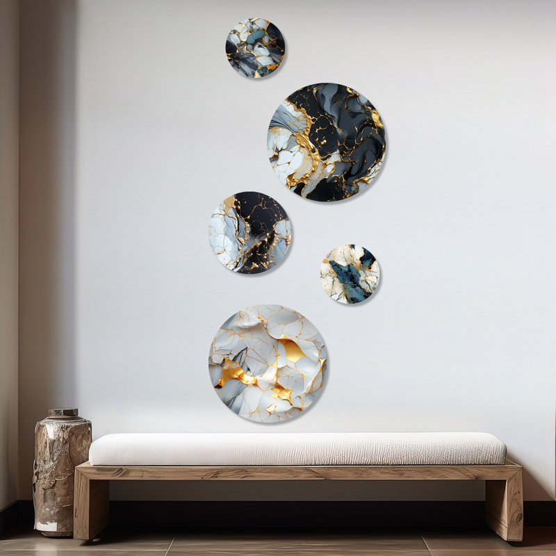Leiston - Ensemble d'art mural rond en marbre Glam de 5