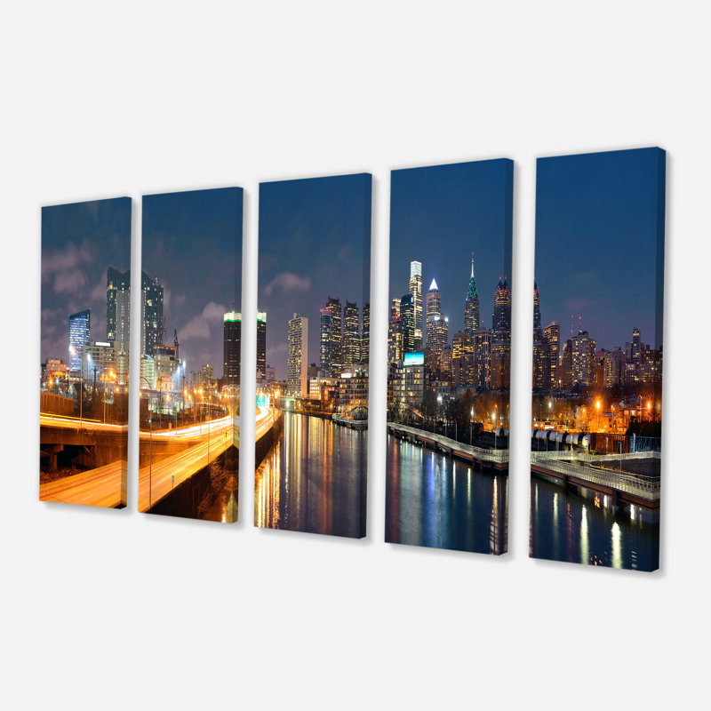 «Philadelphia Skyline at Night», ensemble de 5 toiles tendues