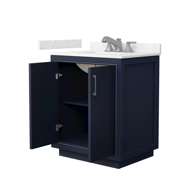 Icon 30" Freestanding Single Bathroom Vanity with Cultured Marble Top, Blue, Brushed Nickel, Carrara Cultured Marble
