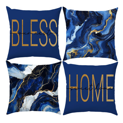 4 Pcs Blue Marble Pattern Decorative Pillow Covers