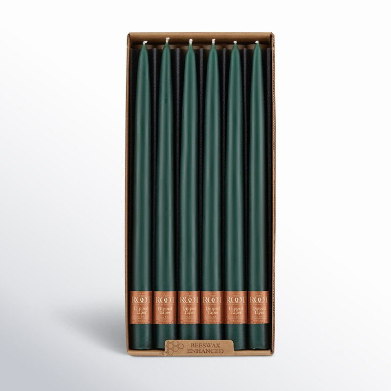 12 Piece Unscented Taper Candle Set, 12" H x 0.88" W x 0.88" D, Dark Green