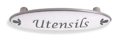 3" Utensils Drawer Pull Ceramic & Satin Nickel