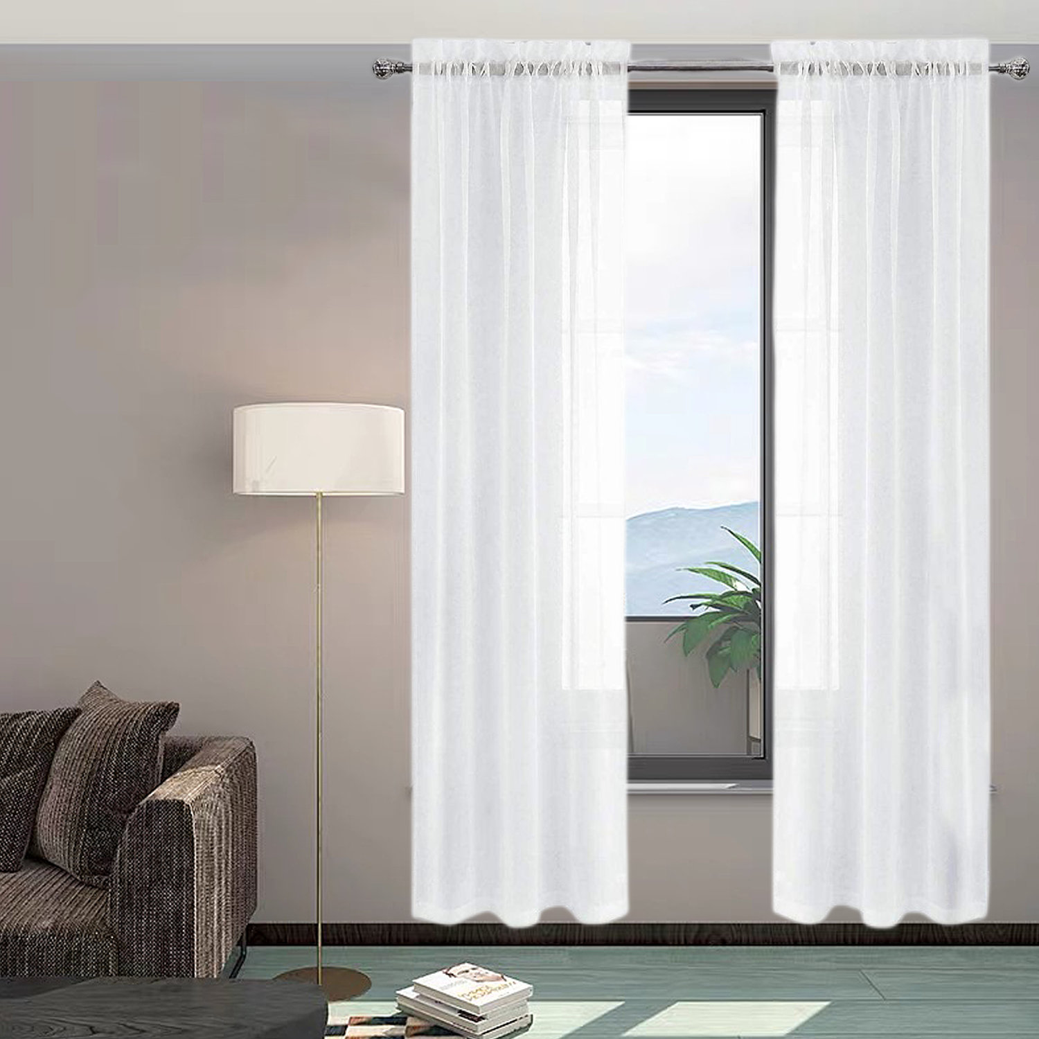 Innerwin draperies tige poche voile transparent décor à la maison rideaux  doux traitements luxe imprimé long plusieurs tailles Blanc 2pc /130*160cm