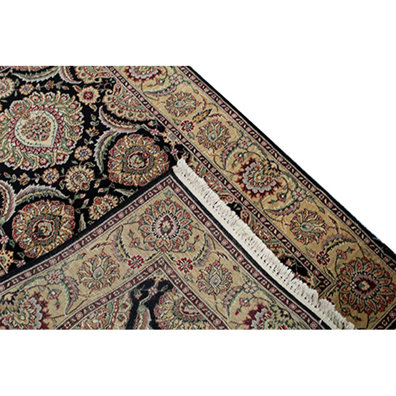 Tapis oriental noir / beige en laine noué à la main Manchuria