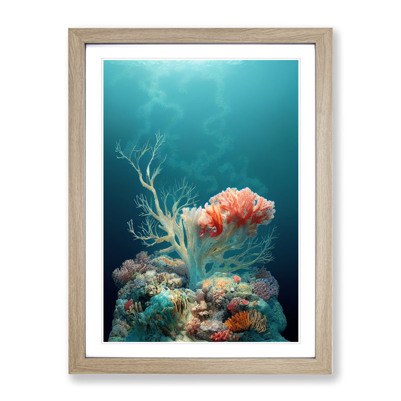 Astonishing Coral Reef - Single Picture Frame Print, 64cm H x 46cm W x 2cm D, Oak Framed