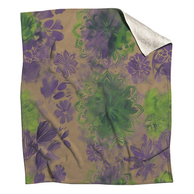 Purple Green Floral Mandala Blankets
