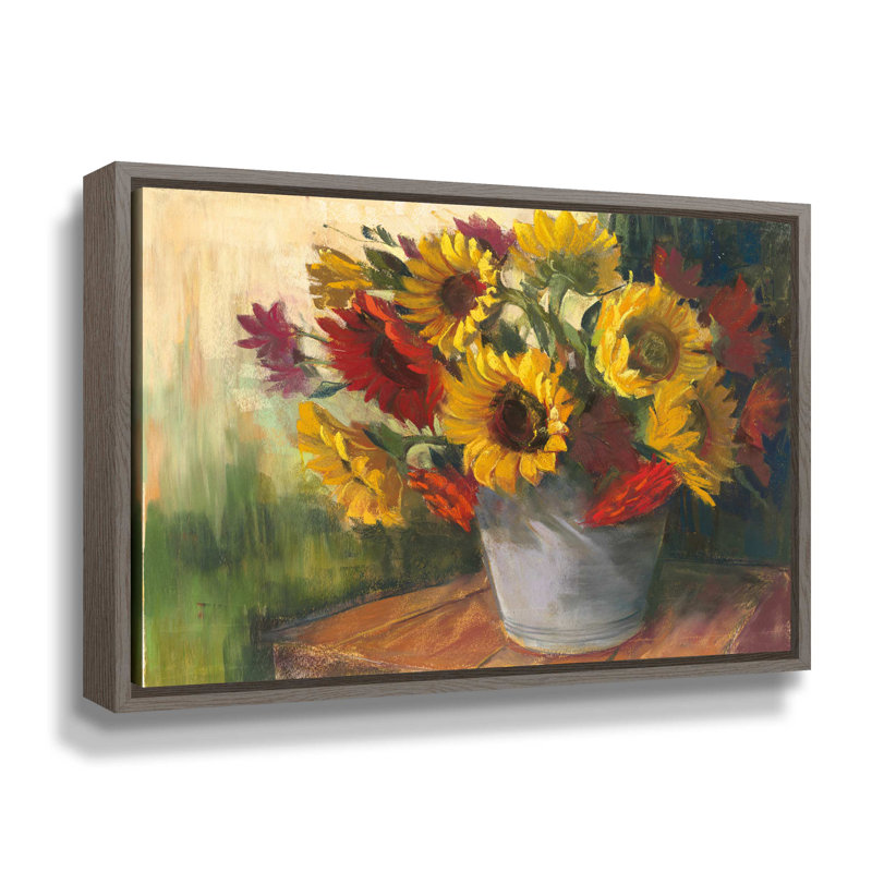 "Sept tournesols de septembre" par Carol Rowan, reproduction sur toile, H 14 po x l 18 po x P 2 po, Cadre flottant gris