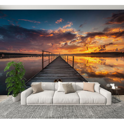 Peel and Stick Wallpaper Small Dock Boat lake Wall Murals 100"H x 144"W Removable PVC Wall Paper Self-Adhesive Wall Paintings Art Decor for Bedroom Living Room